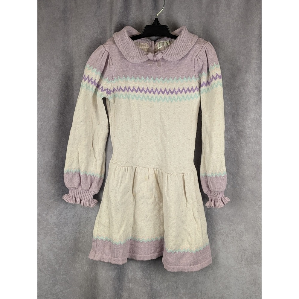 Janie and Jack Girls Size 6 Lavender Cream Fair Isle Knit Sweater Dress C306